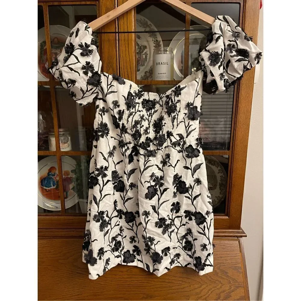 Anthropologie - Sabrina Puff-Sleeve Applique Mini Dress size 12 - Picture 12 of 15